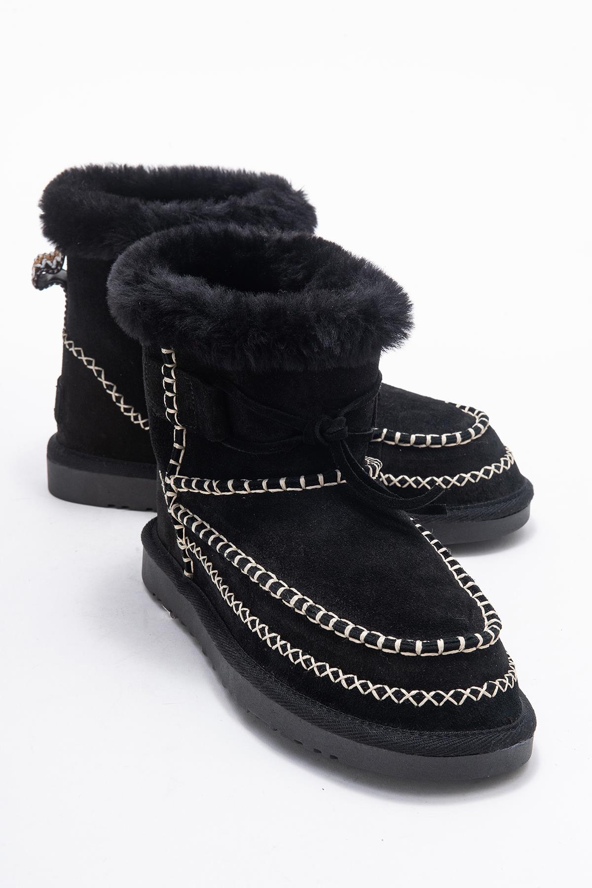Jorel - Black Genuine Leather Fur-Lined Ankle Boot (Women)