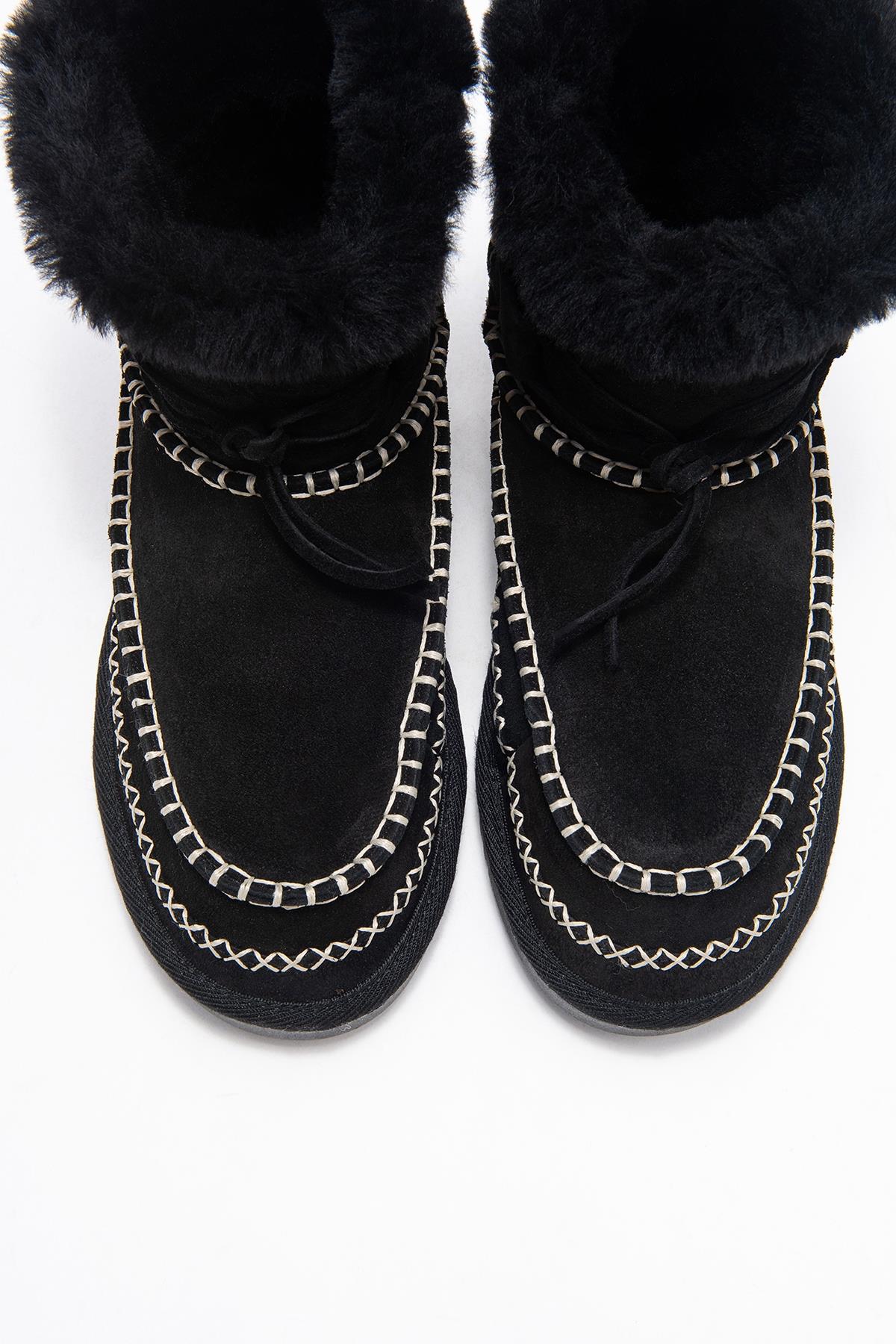Jorel - Black Genuine Leather Fur-Lined Ankle Boot (Women)