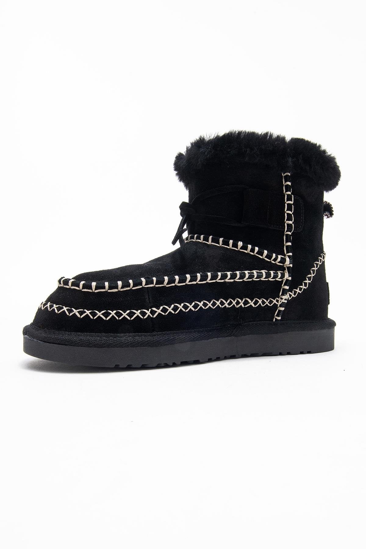 Jorel - Black Genuine Leather Fur-Lined Ankle Boot (Women)