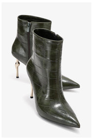 Crista - Green Croc-Embossed Pointed Toe Heeled Boot (Women)
