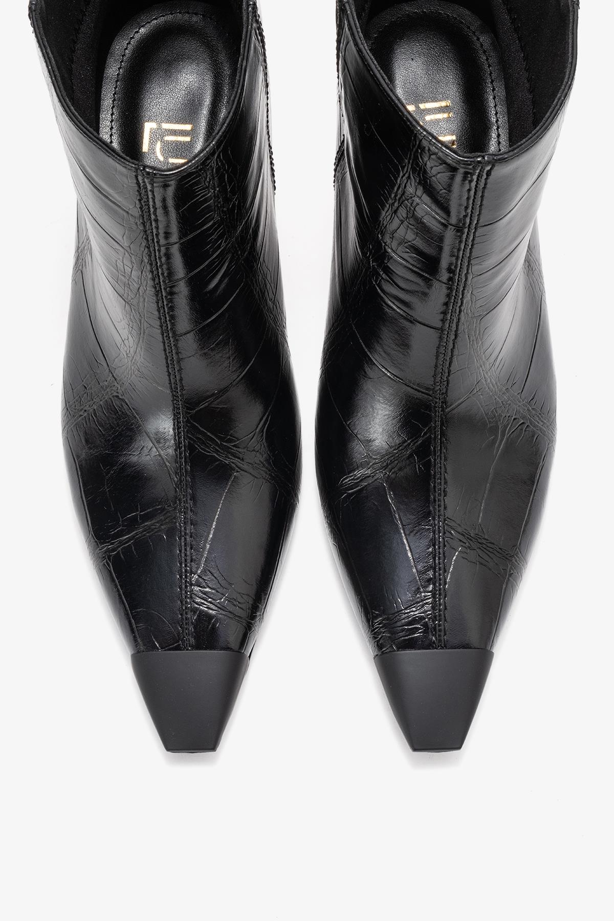 Rassel - Black Printed Pointed Toe Stiletto Boot (Women)