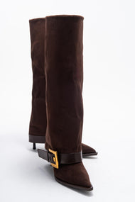 Elva - Brown Buckle Stiletto Boot (Women)