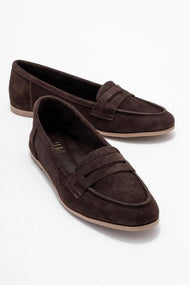 F02 - Dark Brown Genuine Leather Loafer Shoe (Women)