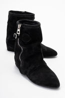 Noar - Black Genuine Leather Ruched Zip Boot (Women)