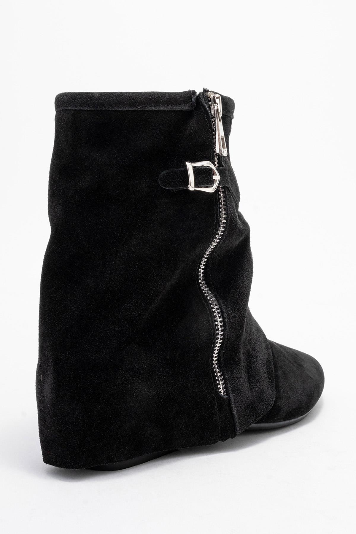 Noar - Black Genuine Leather Ruched Zip Boot (Women)