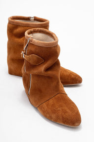 Noar - Cognac Genuine Leather Ruched Zip Boot (Women)