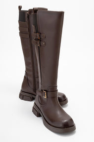 Sia - Cognac Stretch-Panel Flat Knee-High Boot (Women)