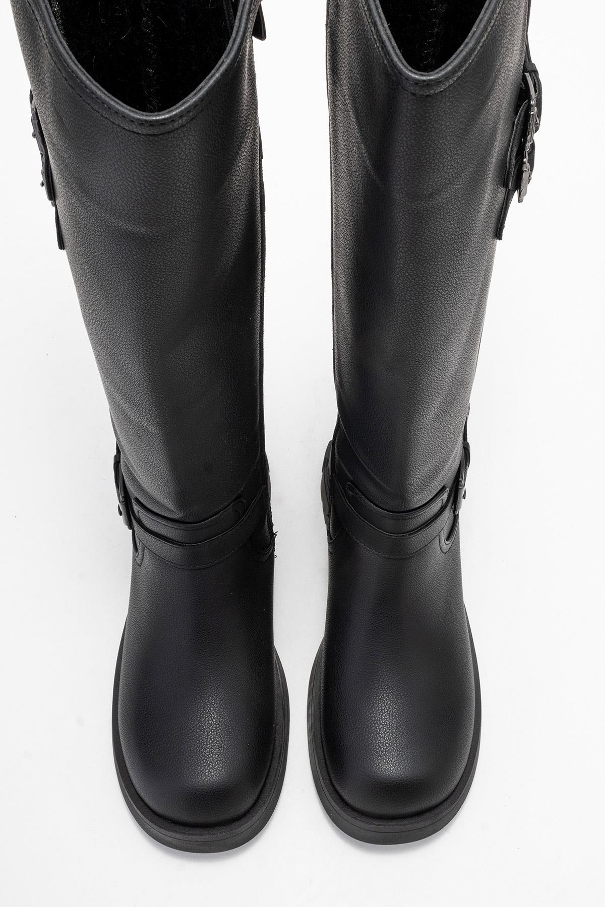 Sia - Black Stretch-Panel Flat Knee-High Boot (Women)