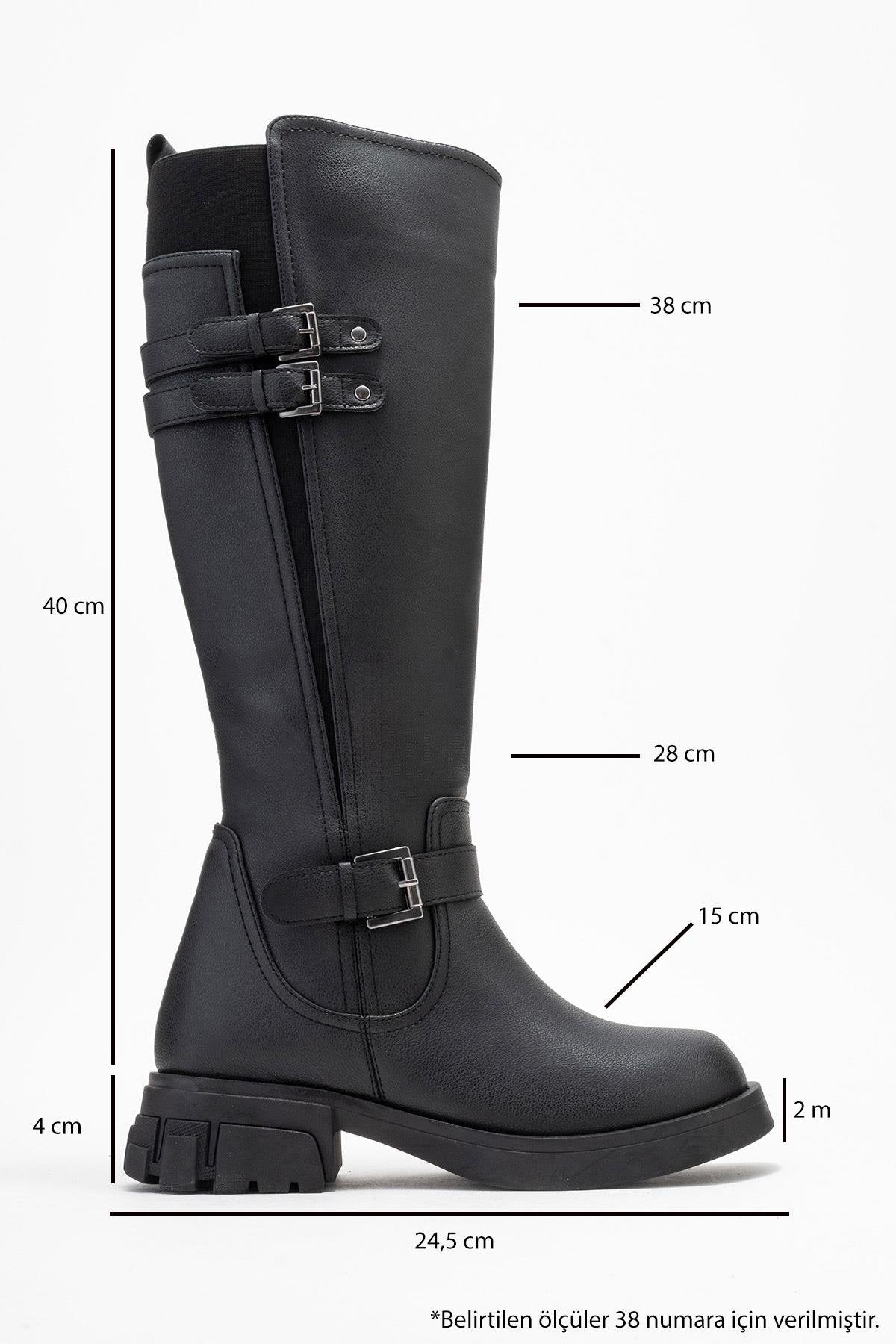 Sia - Black Stretch-Panel Flat Knee-High Boot (Women)
