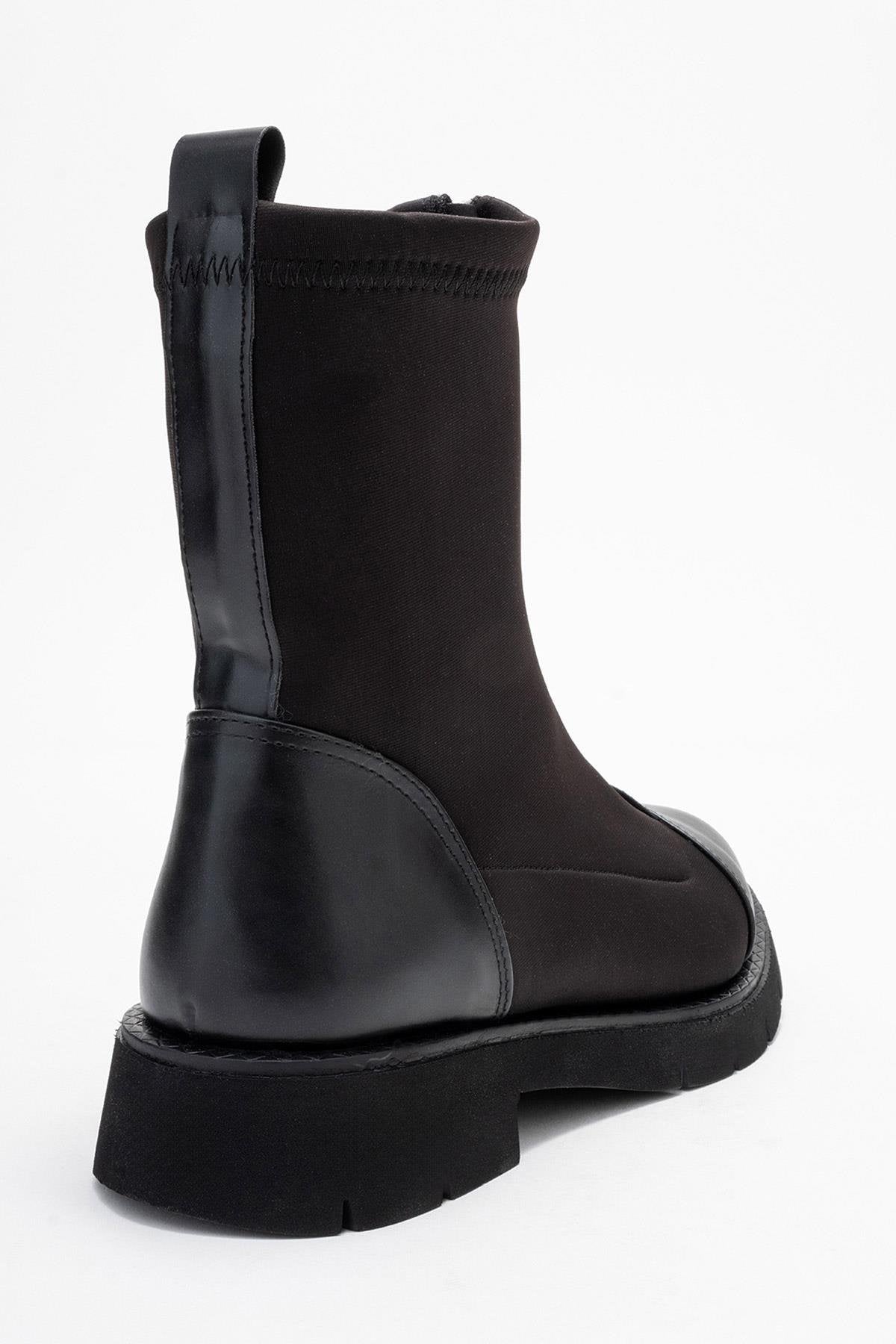 Martos - Black Stretch Front-Zip Ankle Boot (Women)