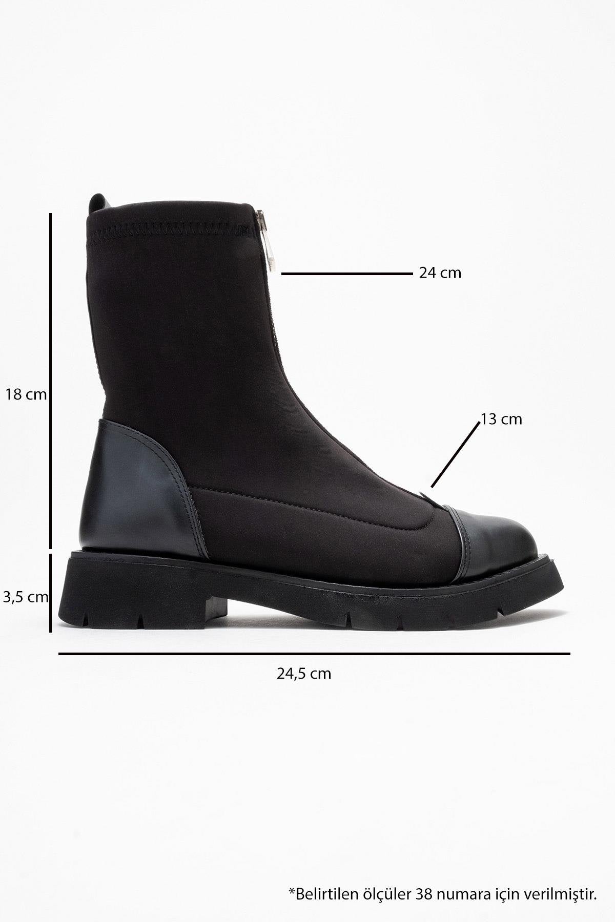 Martos - Black Stretch Front-Zip Ankle Boot (Women)