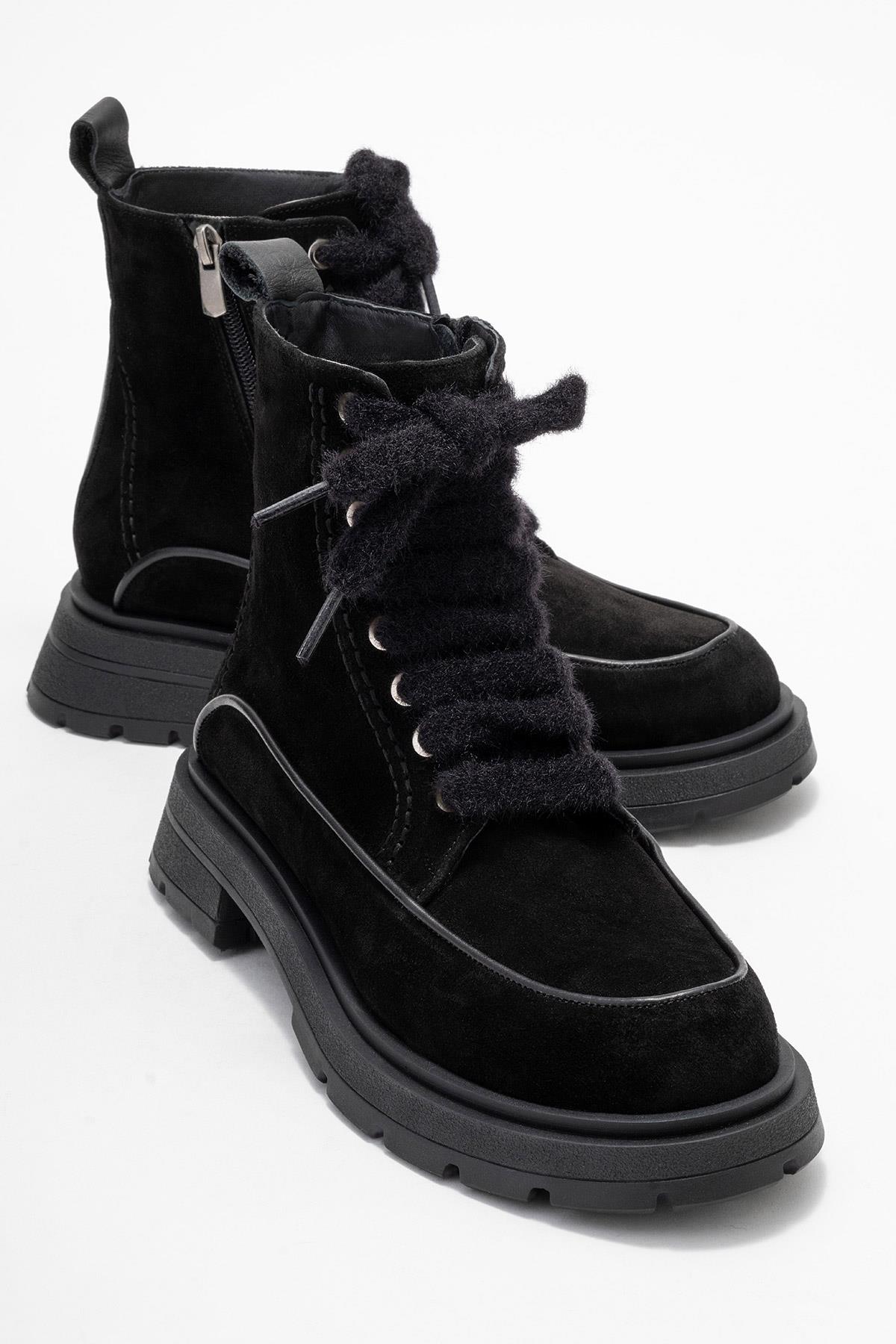 Mina - Black Genuine Leather Combat Boot (Women)