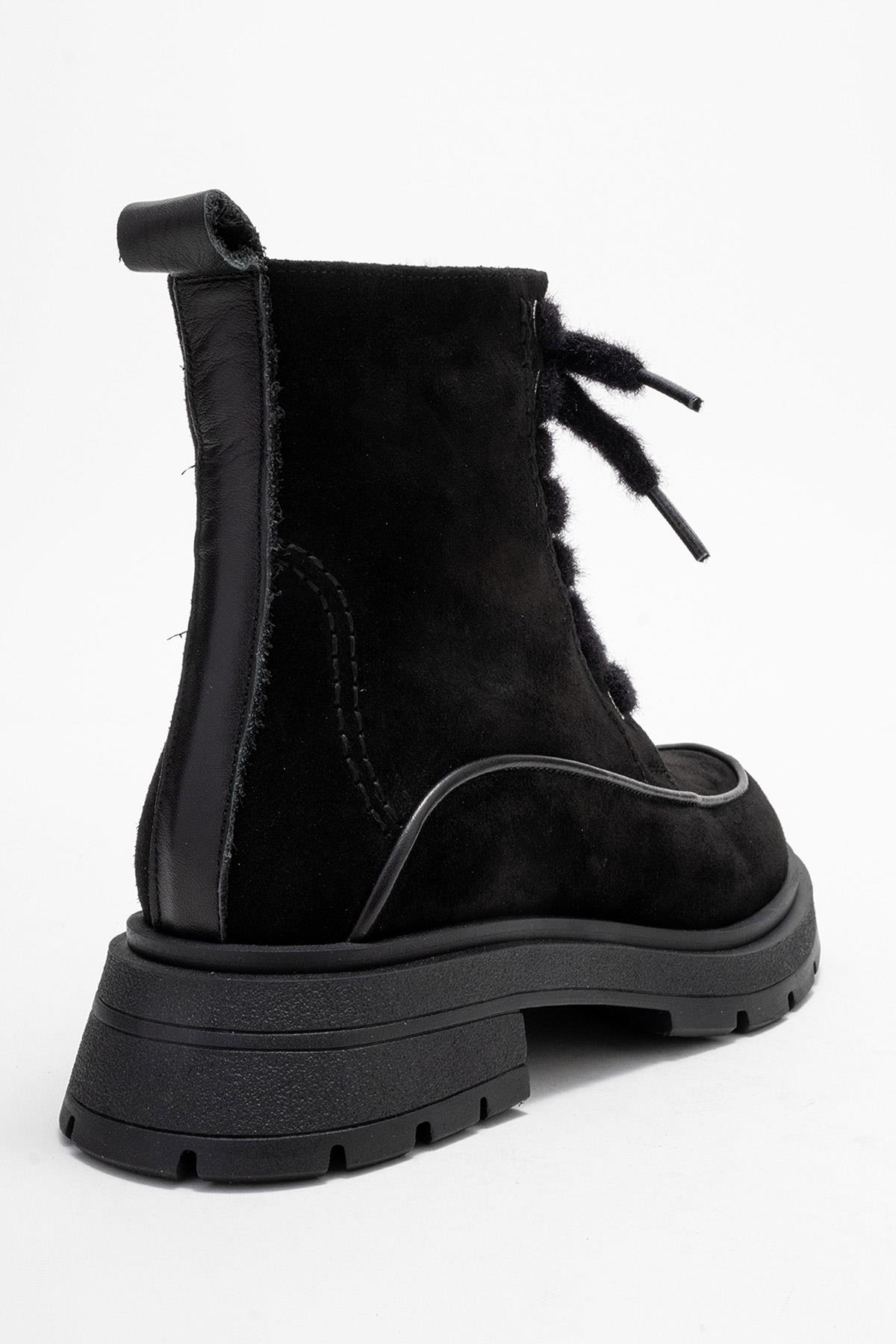 Mina - Black Genuine Leather Combat Boot (Women)