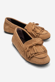 Axeli - Taupe Suede Genuine Leather Bow Tassel Loafer (Women)