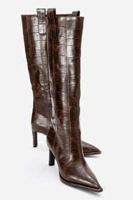 Lunelle - Brown Pointed Toe Stiletto Heel Knee-High Boot (Women)
