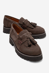 Poen - Brown Nubuck Genuine Leather Tassel Loafer (Women)