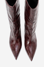 Crow - Burgundy Printed Pointed Toe Heeled Ankle Boot (Women)