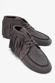 Raux - Smoke Suede Genuine Leather Fringed Ankle Boot (Women)