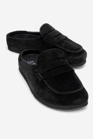 Priva - Black Suede Genuine Leather Slipper (Women)