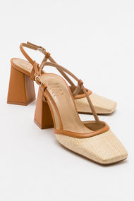 Rivie - Cognac Raffia Round Toe Chunky Heel Shoe (Women)