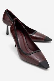 Rona - Burgundy Printed Matte Toe Heeled Shoe (Women)