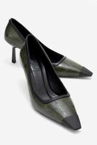 Rona - Green Printed Matte Toe Heeled Shoe (Women)