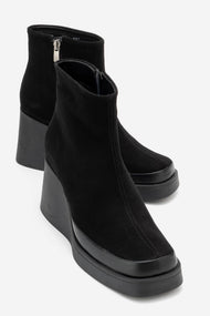 Livia - Black Genuine Leather Platform Wedge Boot (Women)