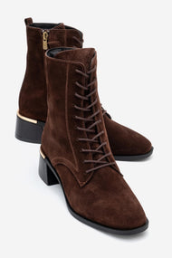 Avia - Brown Suede Genuine Leather Block Heel Ankle Boot (Women)