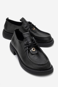 Band - Black Genuine Leather Lace-Up Loafer (Women)