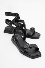 Carril - Black Leather Sandal (Women)