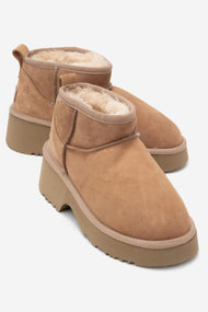 Ary - Tan Suede Fur-Lined Genuine Leather Platform Ankle Boot (Women)