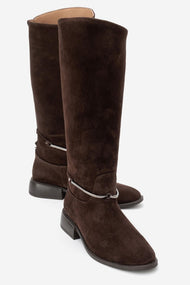 Ansel - Brown Suede Genuine Leather Ankle-Strap Riding Boot (Women)
