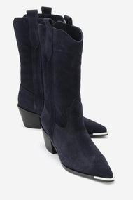 Alvi - Navy Suede Genuine Leather Western Boot (Women)