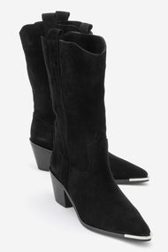 Alvi - Black Suede Genuine Leather Western Boot (Women)
