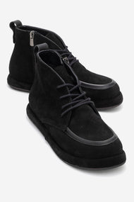 Martas - Black Suede Genuine Leather Lace-Up Zip Ankle Boot (Women)