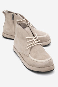 Martas - Beige Suede Genuine Leather Lace-Up Zip Ankle Boot (Women)