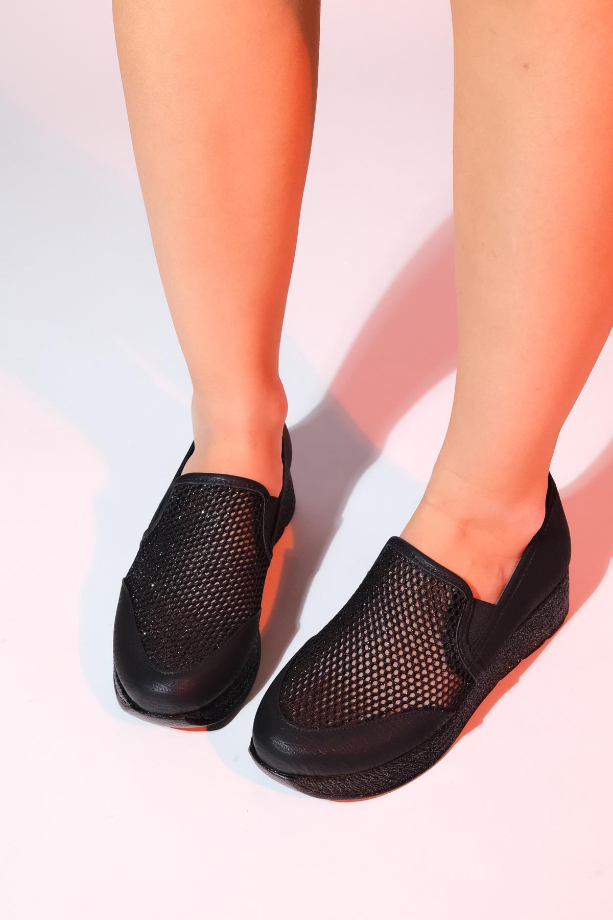 Purcan - Black Glitter Mesh Chunky Sole Casual Shoe (Women)