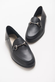 Penny - Black Leather Horsebit Loafers