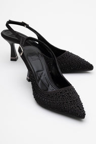 Juan - Black Satin Embellished Evening Shoe (Women)