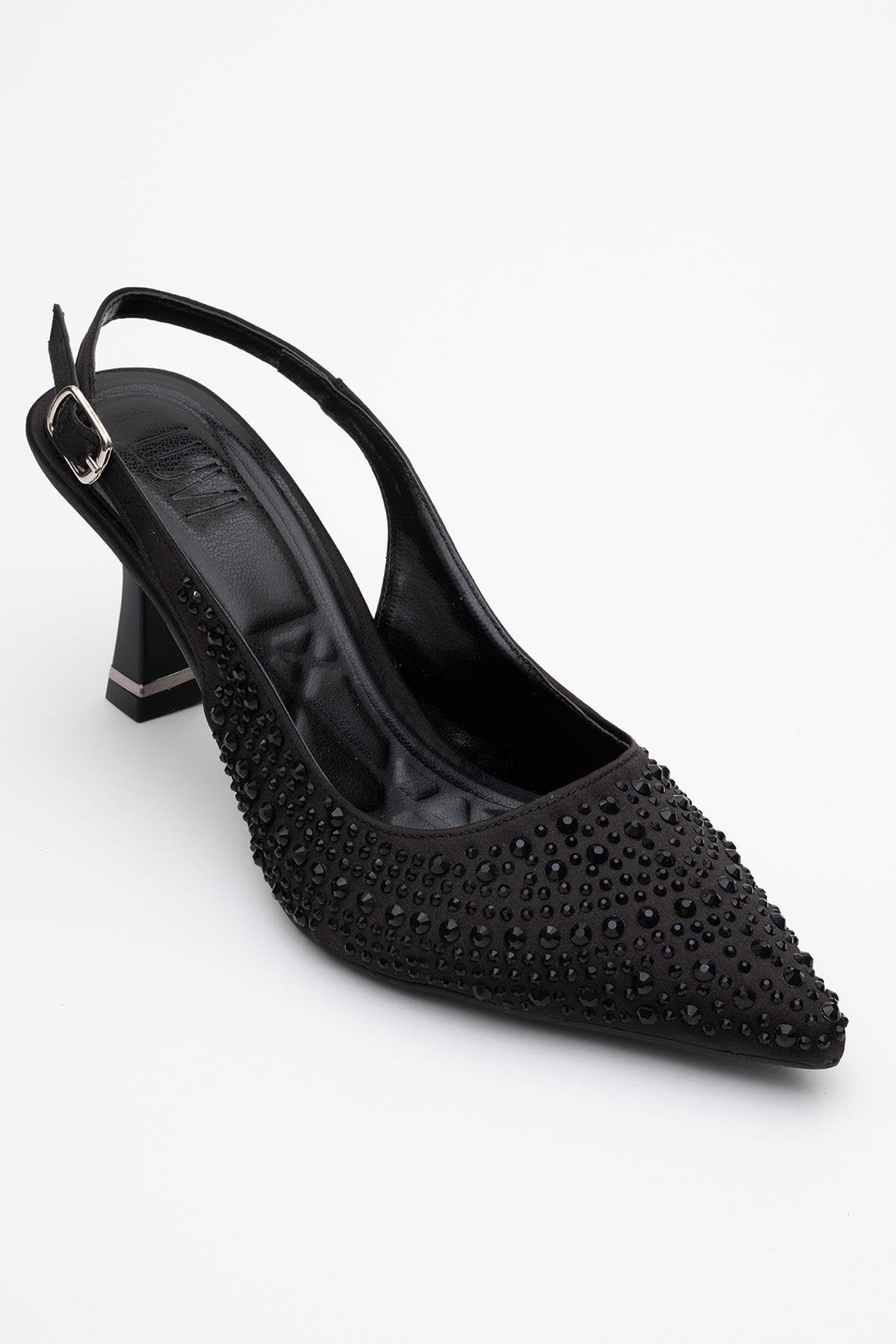 Juan - Black Satin Embellished Evening Shoe (Women)