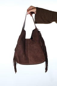 VALS - Cognac Genuine Suede Leather Shoulder Bag (Women)