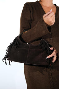 ASTREN - Brown Genuine Suede Leather Fringe Shoulder Bag (Women)