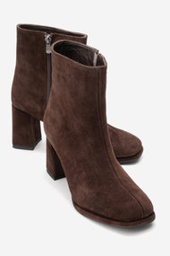 Napoli - Brown Suede Genuine Leather Block Heel Ankle Boot (Women)