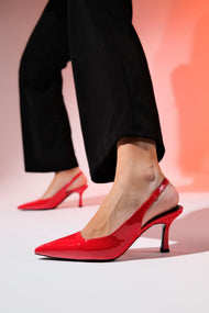 Flem - Red Patent Pointed Toe Backless Stiletto Pump (Women)