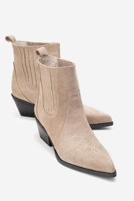 JULIETA - Beige Genuine Suede Leather Block Heel Western Boot (Women)