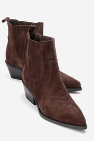 JULIETA - Brown Genuine Suede Leather Block Heel Western Boot (Women)