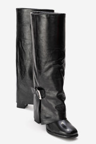 LOJO - Black Genuine Leather Block Heel Boot (Women)
