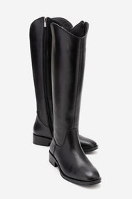 RUIZ - Black Genuine Leather Knee-High Boot (Women)