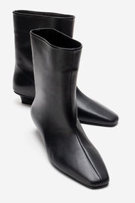 NACHO - Black Genuine Leather Minimal Block Heel Ankle Boot (Women)