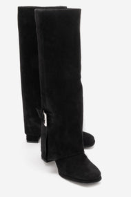 LOJO - Black Genuine Leather Block Heel Boot (Women)